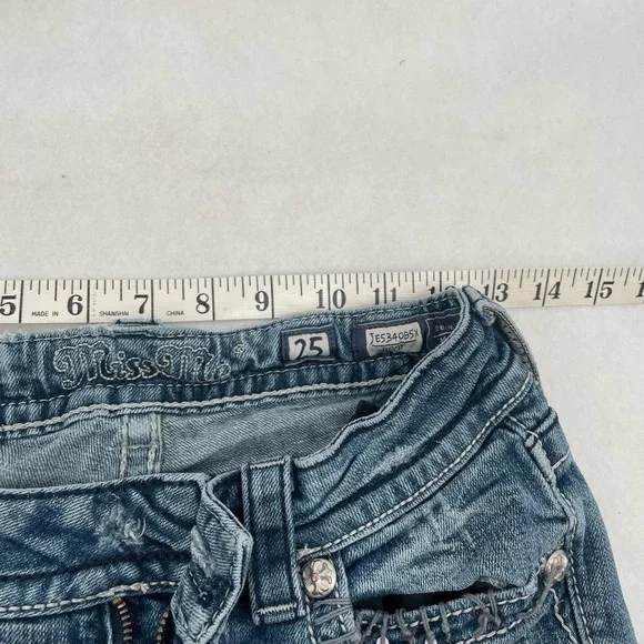 MISS ME JEANS Women’s JE534OB5X Boot Distressed knees embellished pockets sz 25 - Picture 13 of 14